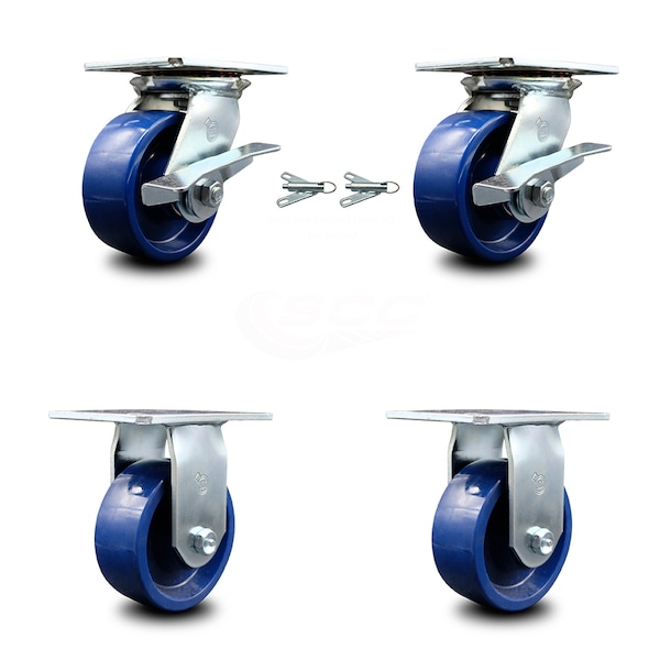 5 Inch Solid Poly Caster Brakes/Swivel Locks and 2 Rigid, 2PK